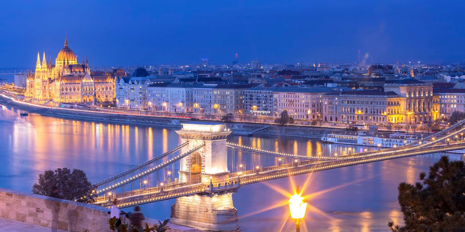 Budapest Hungary skyline city lights and Danube River